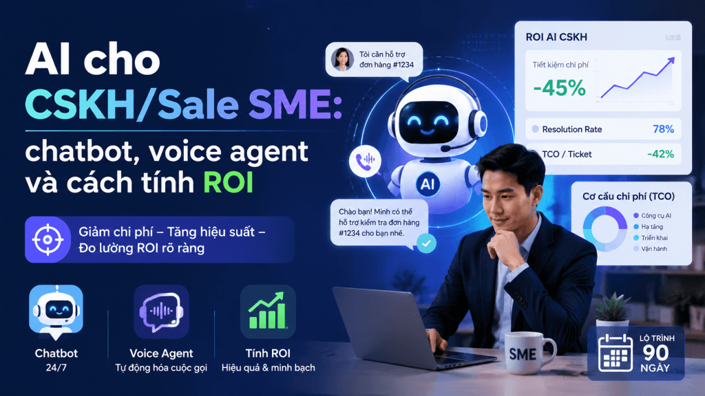 Cách SME tính ROI AI CSKH, chatbot và Voice Agent: chi phí, Resolution Rate, ngưỡng hòa vốn và lộ trình 90 ngày.