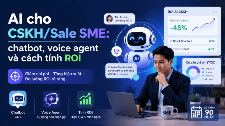 Cách SME tính ROI AI CSKH, chatbot và Voice Agent: chi phí, Resolution Rate, ngưỡng hòa vốn và lộ trình 90 ngày.