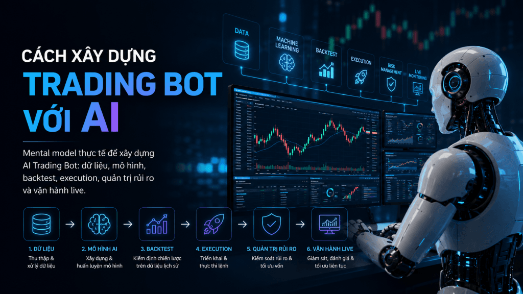 Hướng dẫn xây dựng AI Trading Bot từ dữ liệu, Machine Learning, backtest đến execution và quản trị rủi ro.
