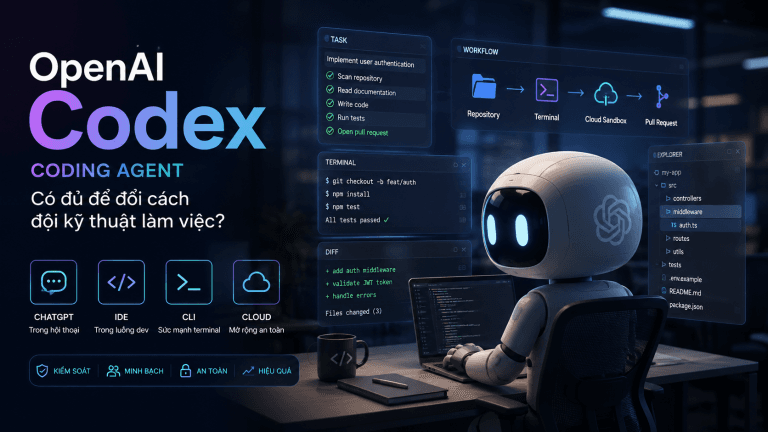 Phân tích OpenAI Codex: coding agent trong ChatGPT, IDE, CLI và cloud; cách dùng, rủi ro, workflow và quyết định triển khai.