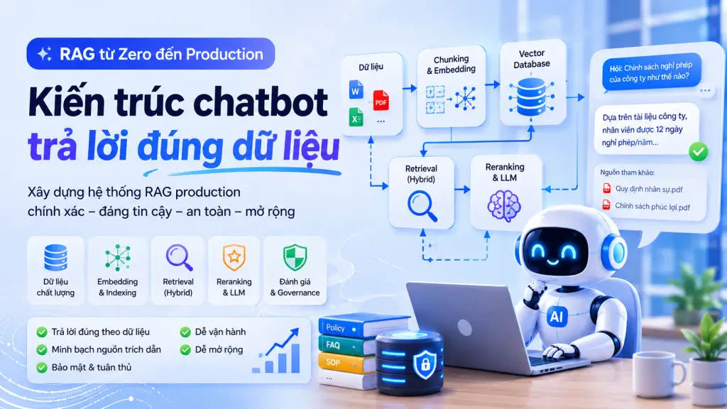 Phân tích kiến trúc RAG production cho chatbot doanh nghiệp: retrieval, reranking, bảo mật, đánh giá và vận hành.