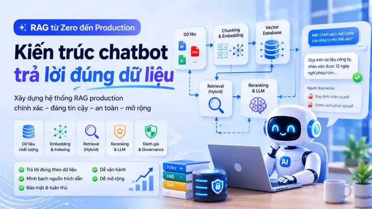 Phân tích kiến trúc RAG production cho chatbot doanh nghiệp: retrieval, reranking, bảo mật, đánh giá và vận hành.