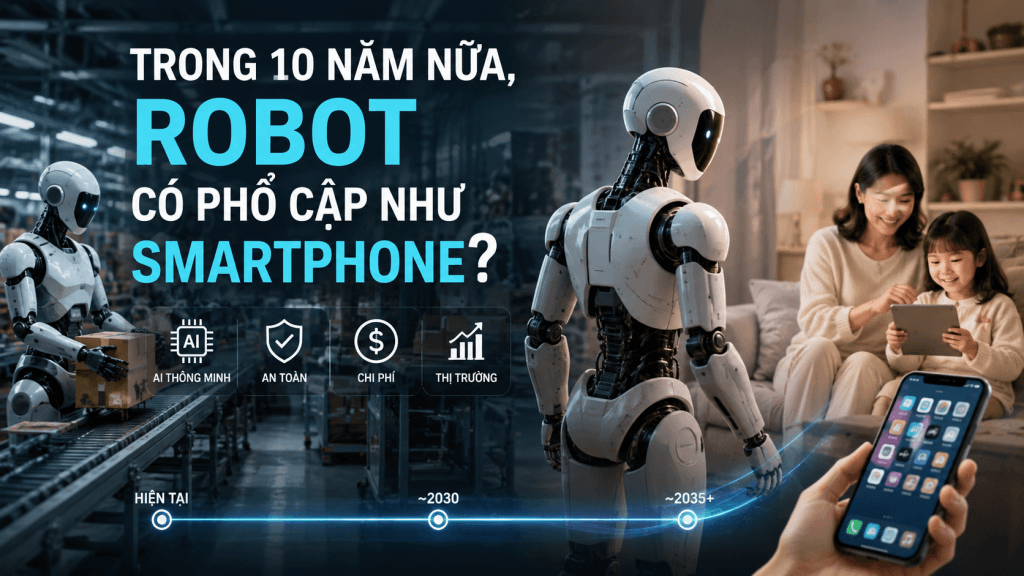 Robot có phổ cập như smartphone trước 2035? Phân tích chi phí, AI, an toàn và thị trường robot hình người.