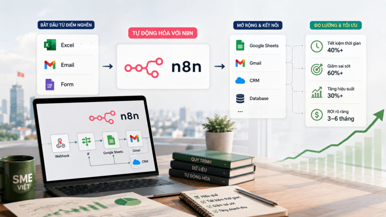 Lộ trình triển khai n8n cho SME: chọn workflow, chuẩn hóa dữ liệu, kiểm soát lỗi và đo ROI từ Excel, email đến CRM.