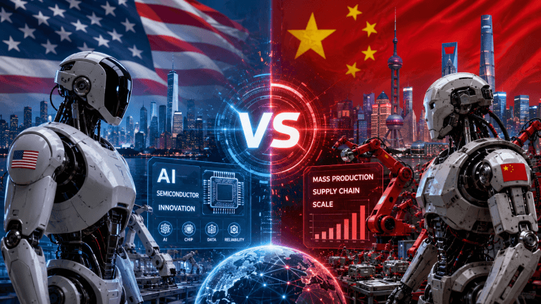 So sánh thực lực robot Mỹ và Trung Quốc năm 2026: sản lượng, AI, chuỗi cung ứng, dữ liệu và địa chính trị.