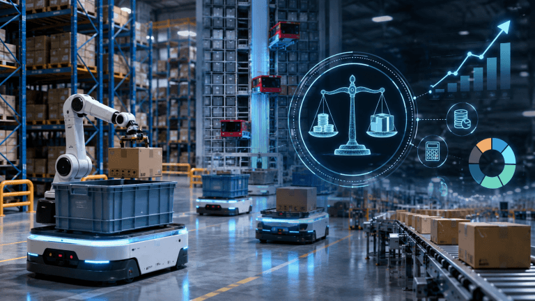 Phân tích ROI robot kho xưởng: AMR, AutoStore, RaaS, chi phí ẩn hạ tầng và cách tránh dự án tự động hóa thất bại.